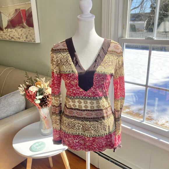 Vintage Y2K INC International Concepts‎ Women's Long Sleeve Top Sz M Boho Floral - Picture 1 of 4